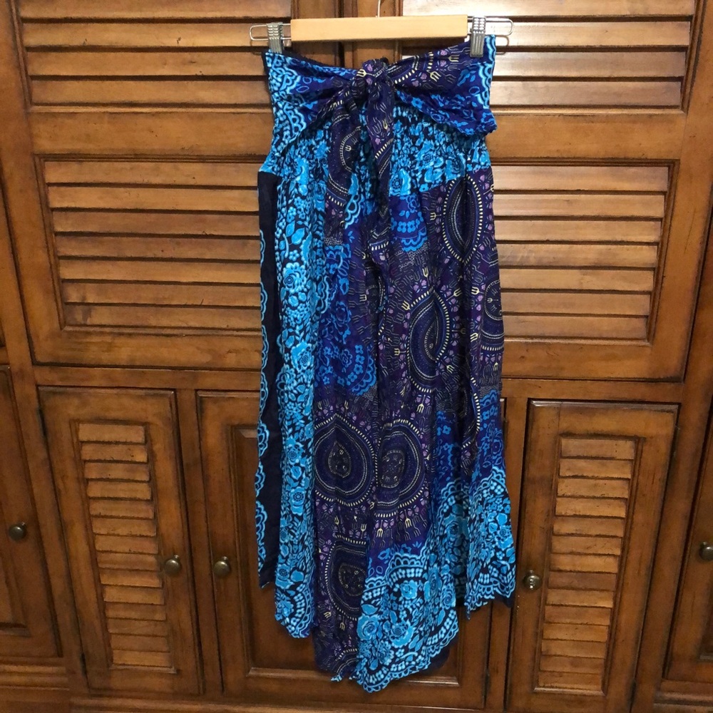 NEW! 🟦Blue & Purple🟪 Boho Print Maxi Skirt/Halter Dress - Size Large - Picture 3 of 10